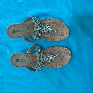 White Mountain Mint Jeweled Cork Thong Sandals